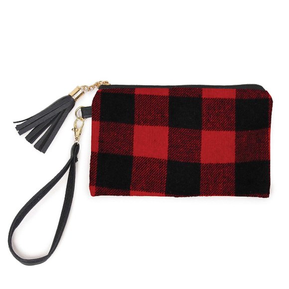 Wristlet in Red Buffalo Plaid. - Picture 1 of 2